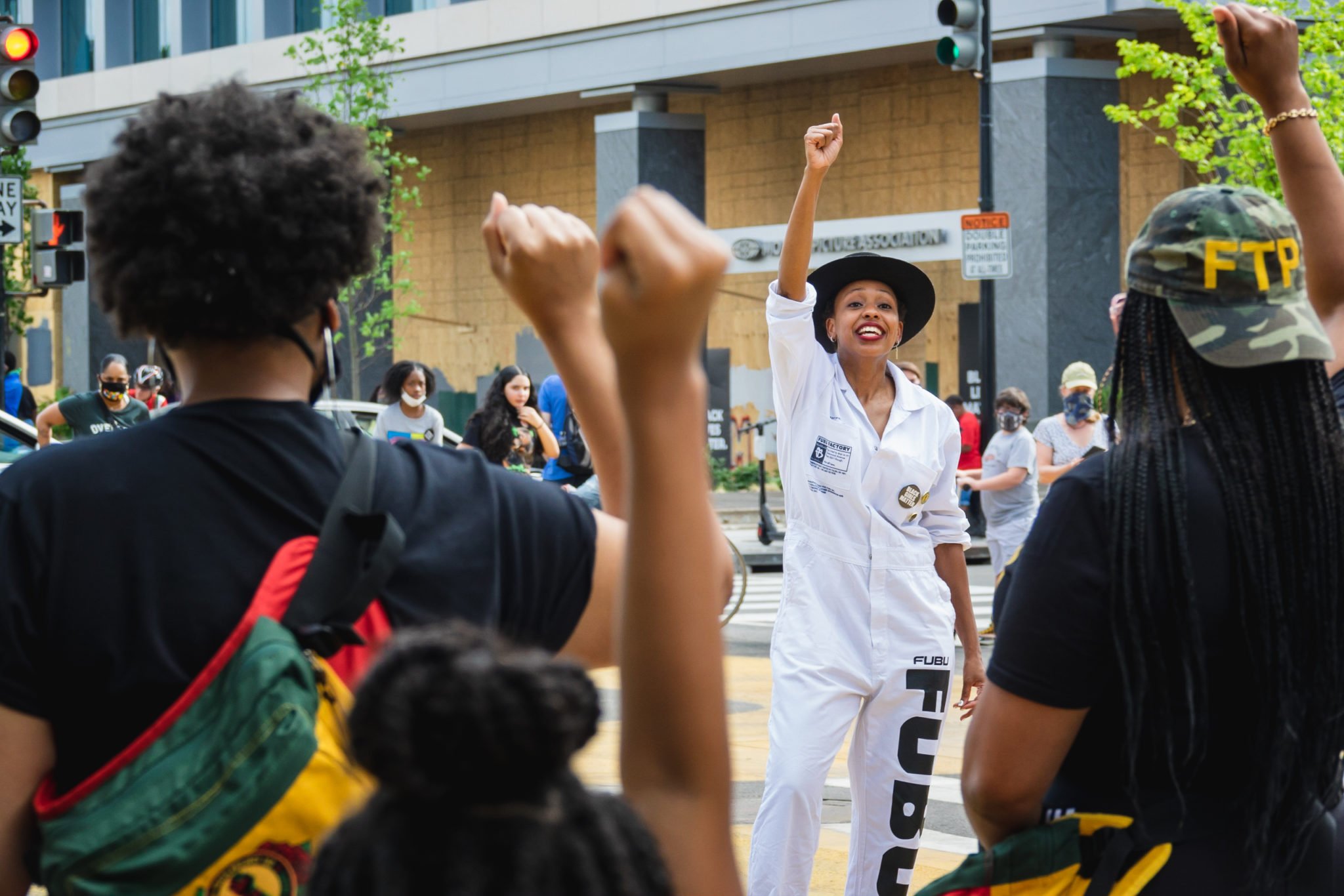 LaTeal in Black Lives Matter Plaza during the video shoot. Photograph by Reese Bland.