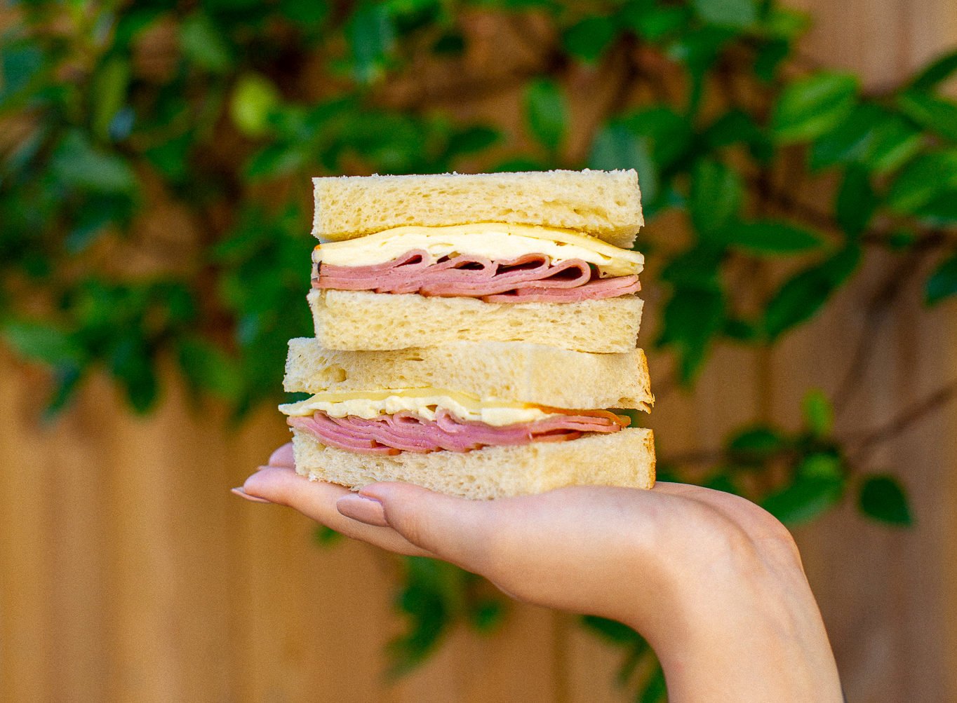 A ham, cheese, and butter sando on milk bread. Photo courtesy of Hello Sando.