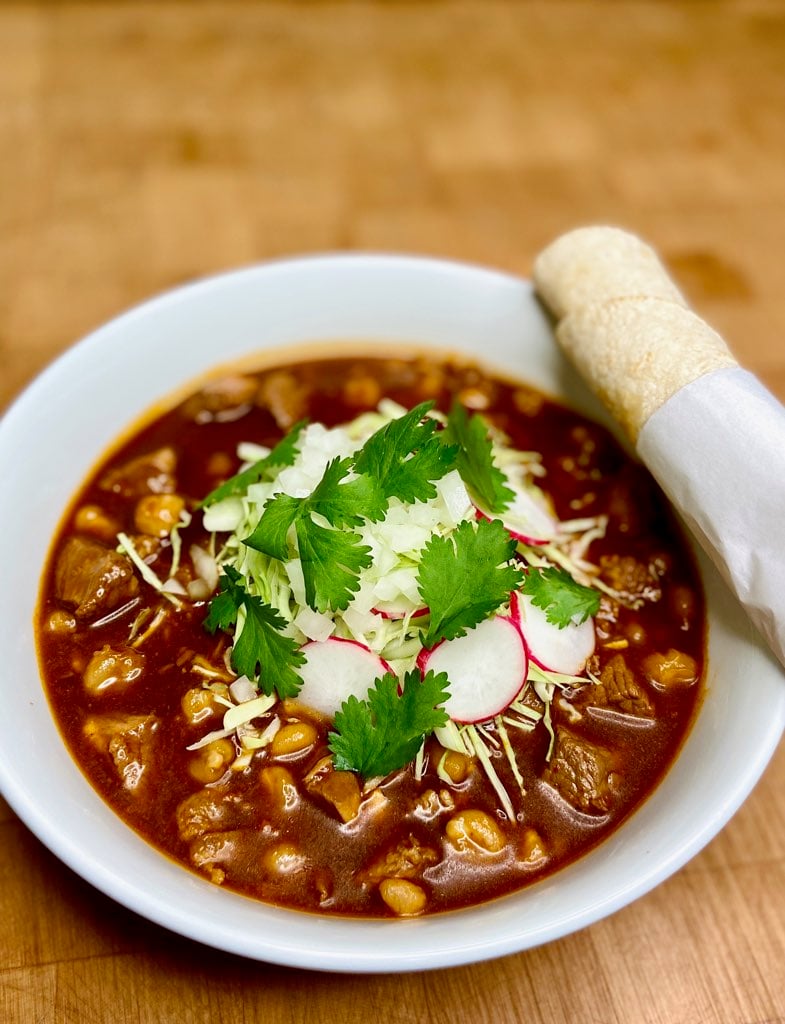 Hominy and pork pozole rojo. Photo courtesy of Gonzo. 