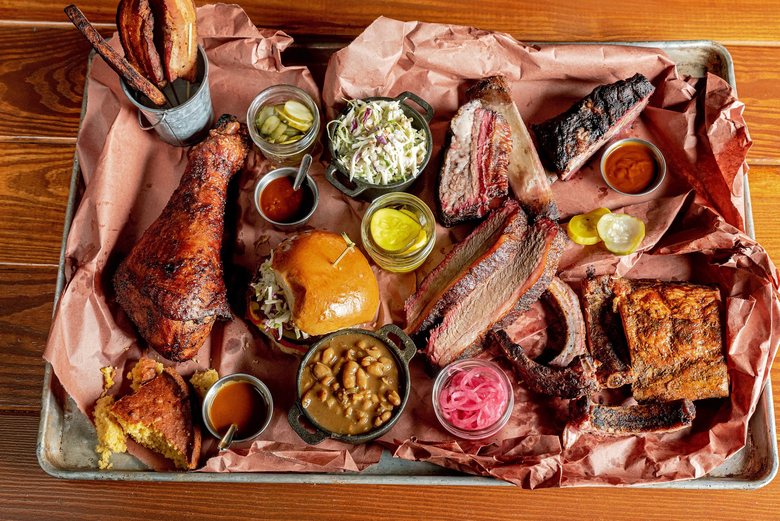 Money Muscle BBQ's platter includes brisket and pulled pork. Photo courtesy of Money Muscle BBQ.