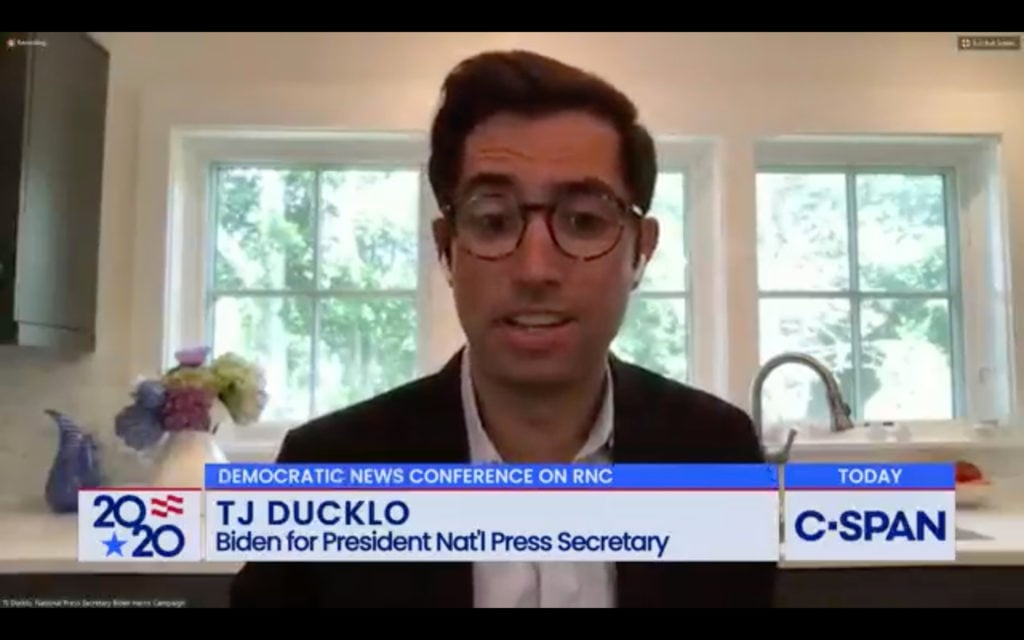 If Biden wins, Ducklo may join the White House press shop. Photograph by C-Span.