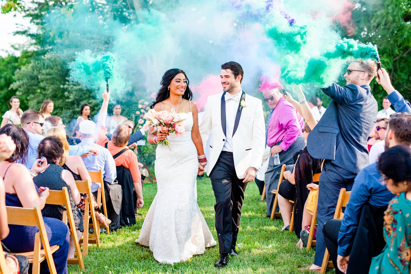 A Festival Wedding With Colourful Smoke Bombs, Wild Flowers + a