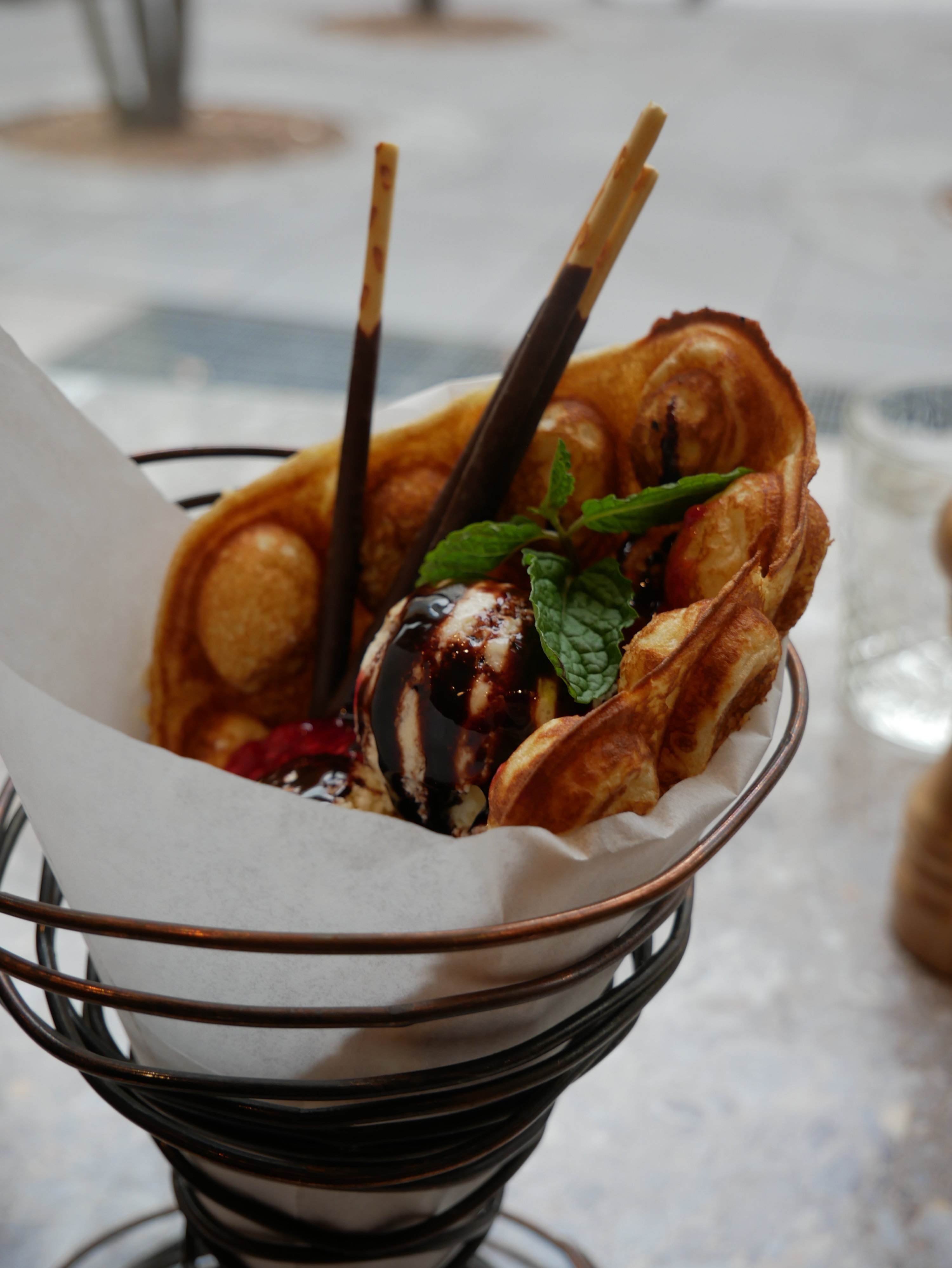 Bubble waffle with ice cream and banana. Photo courtesy of Stingray Kitchen.