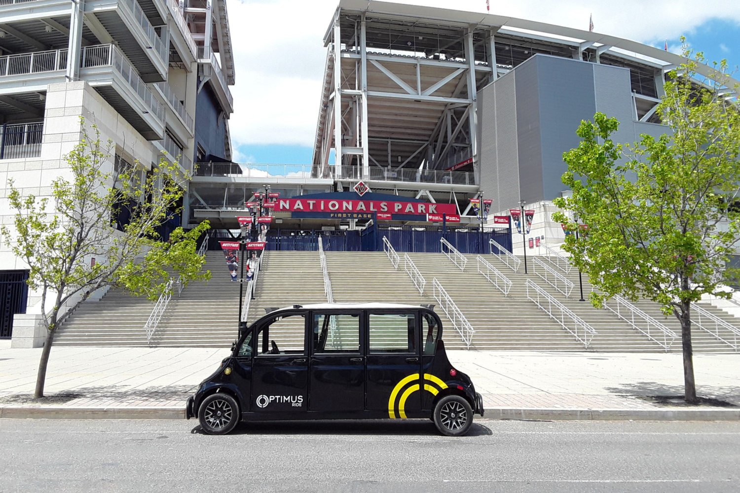 The car in front of Nats Park. Photo courtesy of the Yards and Optimus Ride.