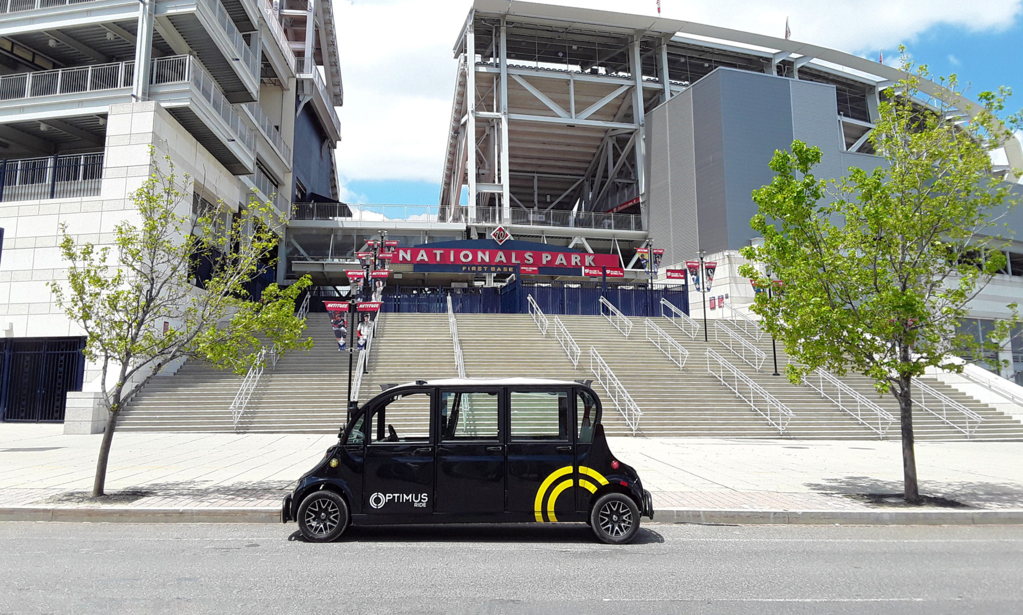 The car in front of Nats Park. Photo courtesy of the Yards and Optimus Ride.