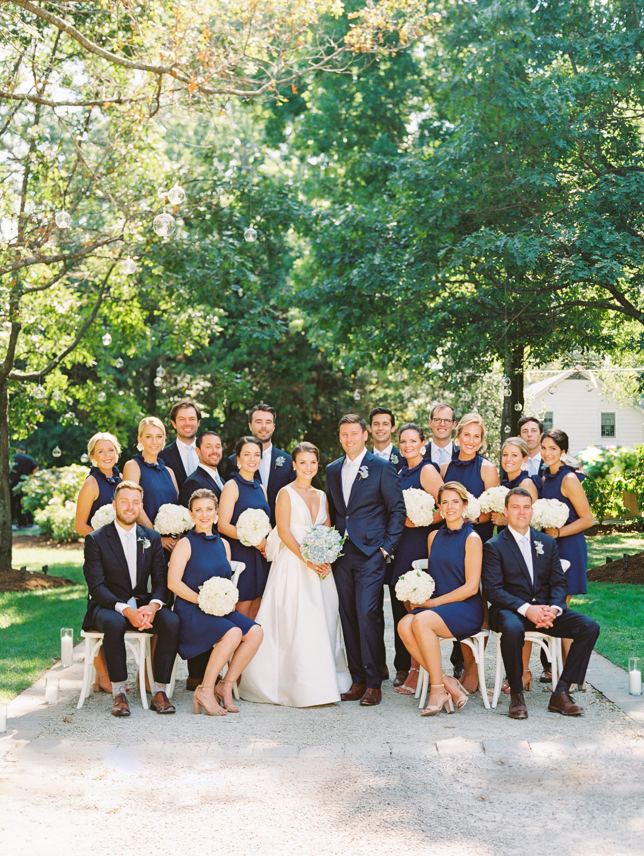 All navy wedding shop party