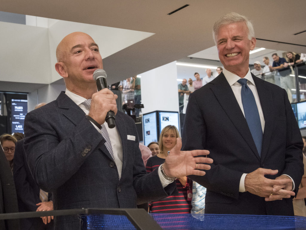 Washington Post owner Jeff Bezos participates in a ribbon cutting ceremony to open the new 6th floor expansion of news and engineering in Washington, DC. - Washingtonian