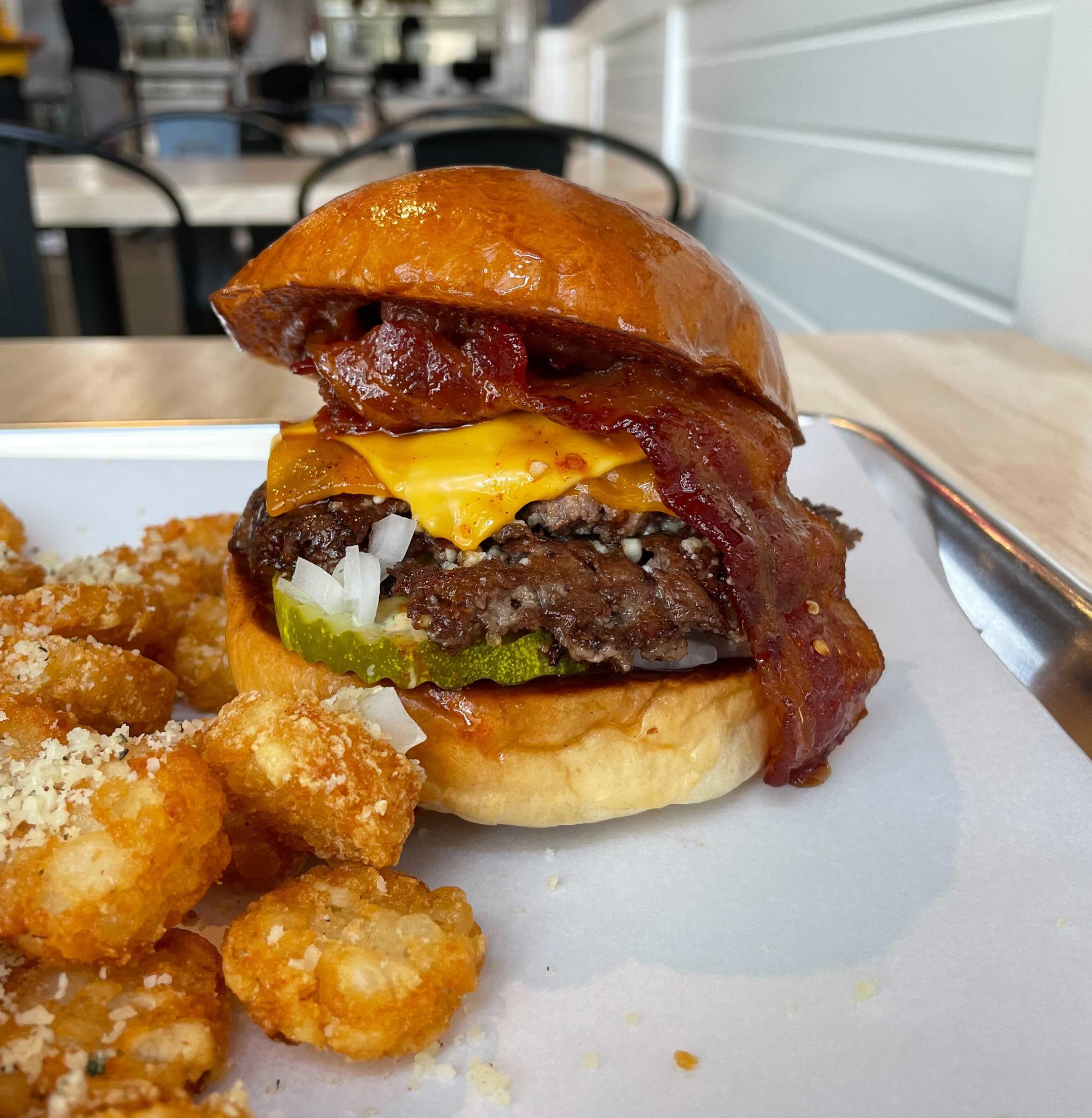 The bacon-topped Cracked Burger. Photo by Daniella Byck. 