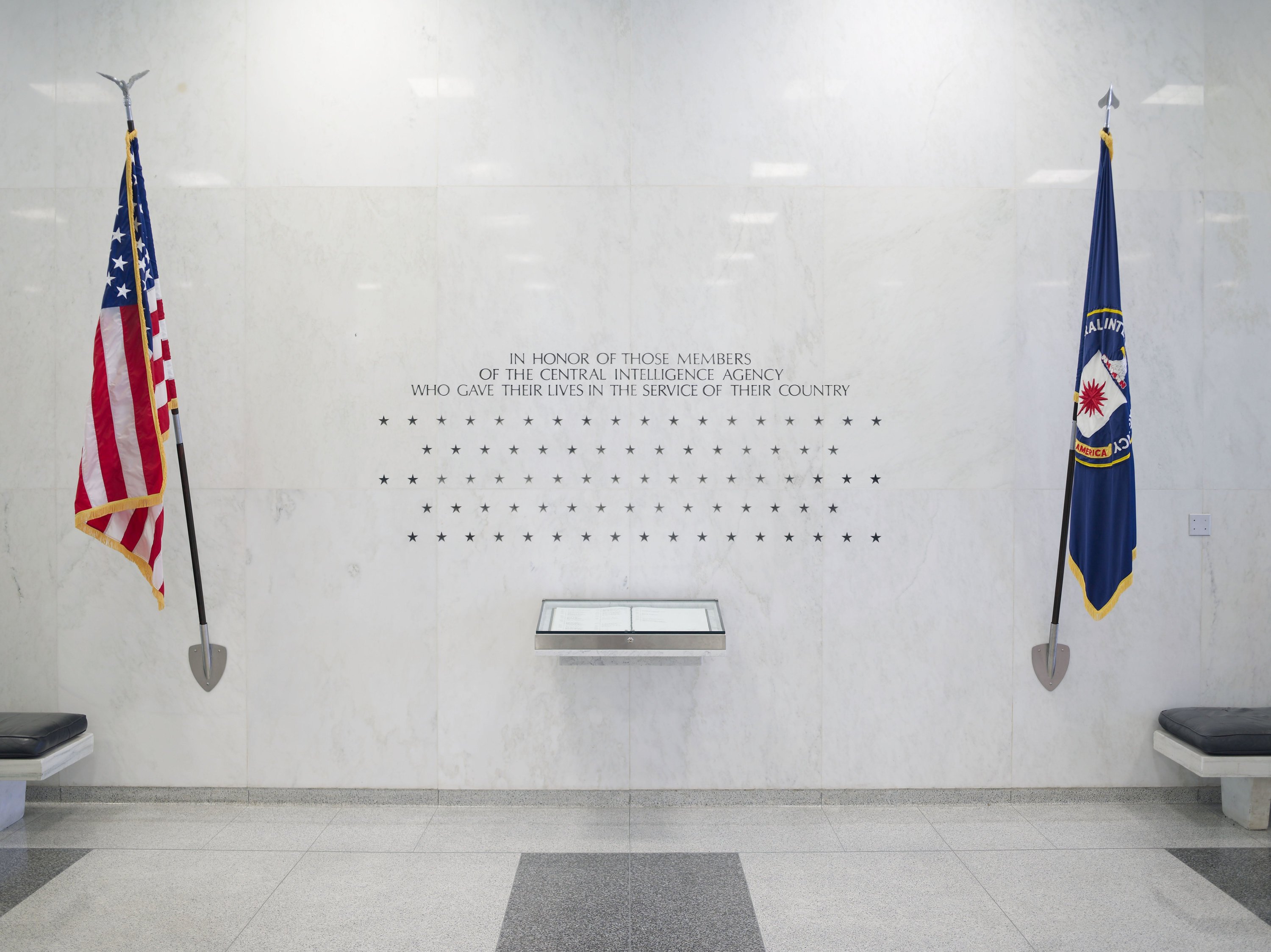 The Central Intelligence Agency Memorial Wall on the north wall of the Original Headquarters Building lobby March 12, 2013 in Langley, Virginia. The wall features stars representing CIA officers killed in the line of duty. - Washingtonian