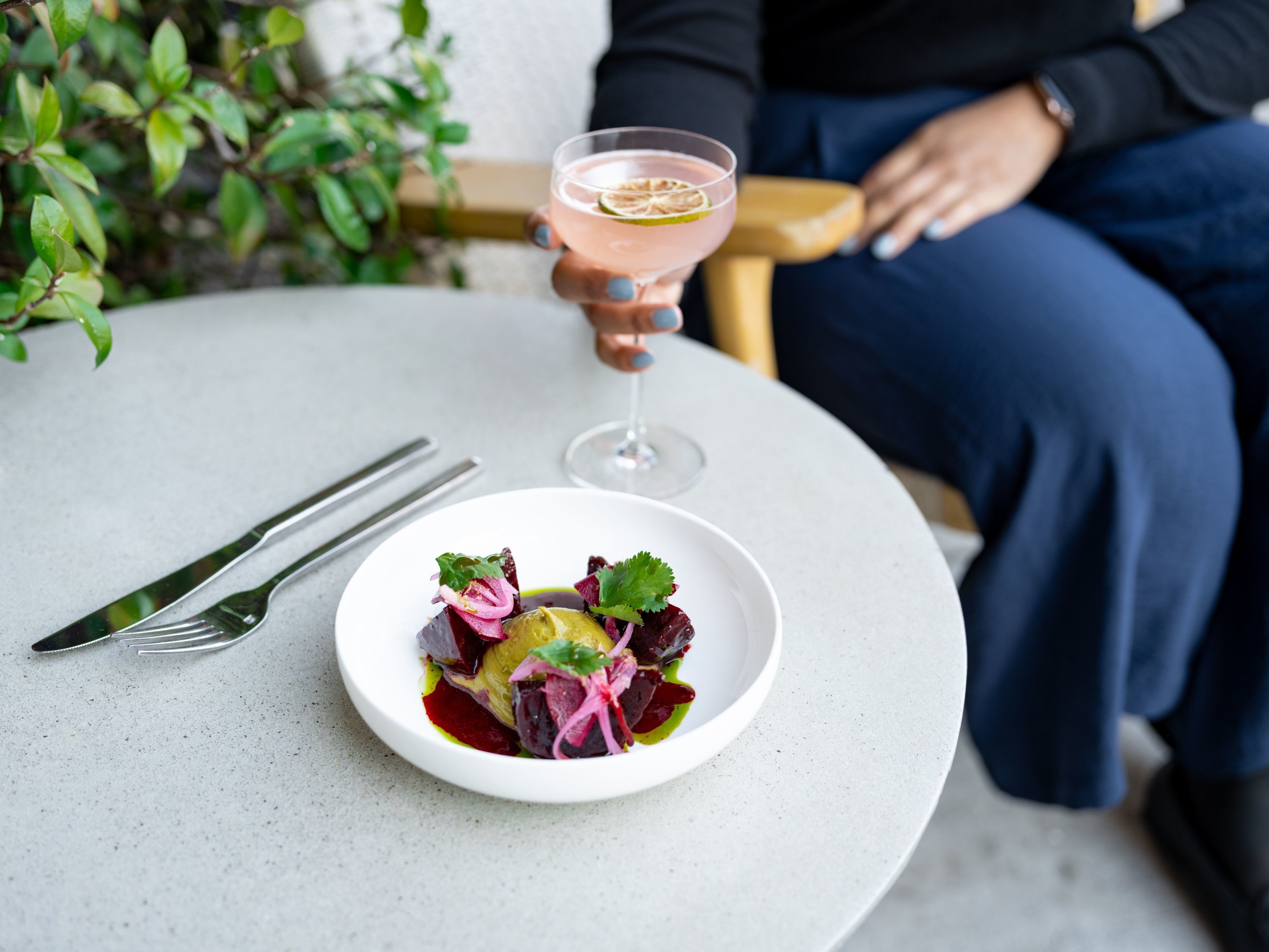 Smoked beets and a beverage. Photo by Leah Judson. 