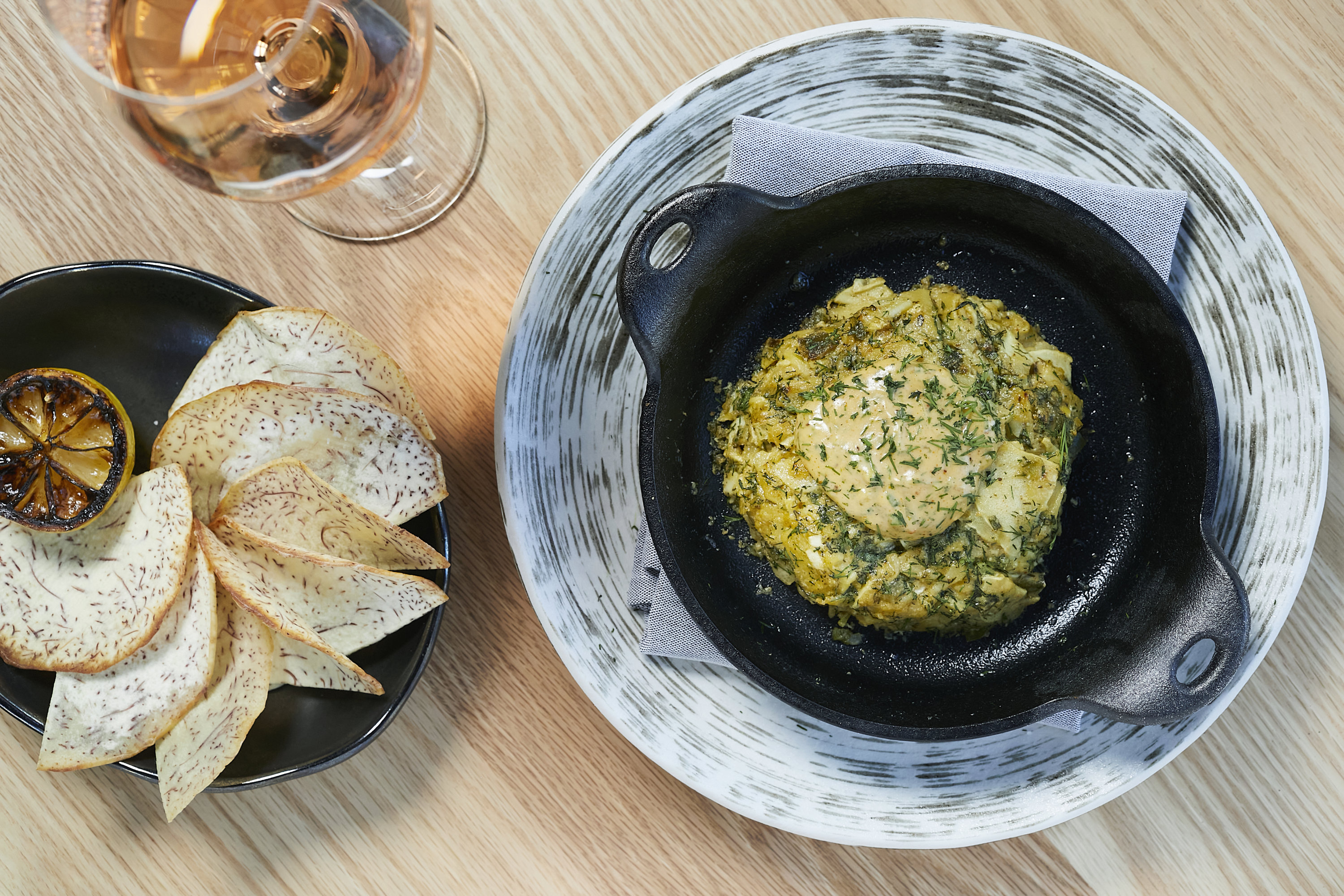 Crab Dip (hearts of palm, old bay, dill, remoulade, taro chips) - Washingtonian