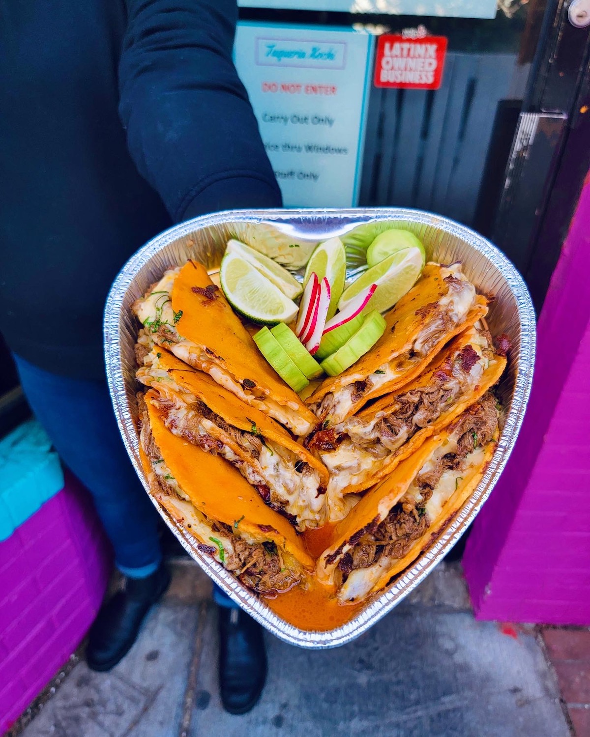 XochiVdAY - Washingtonian Love tacos? Taqueria Xochi creates heart-shaped taco platters to go. Photograph courtesy of Taqueria Xochi