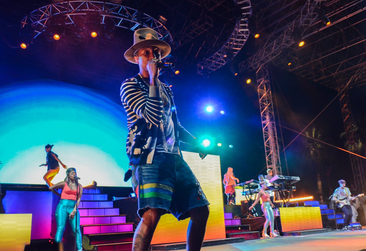 Pharrell Williams performs on stage