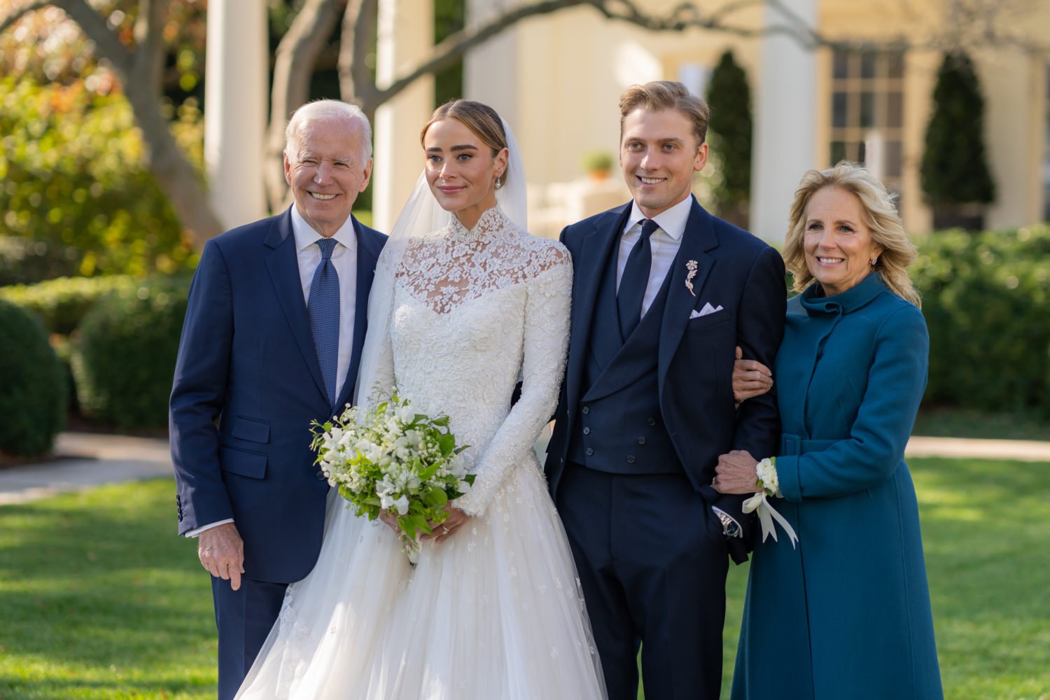 Bride Naomi Biden and groom Peter Neal with President Joe Biden and First Lady Jill Biden. Official White House Photo by Adam Schultz.