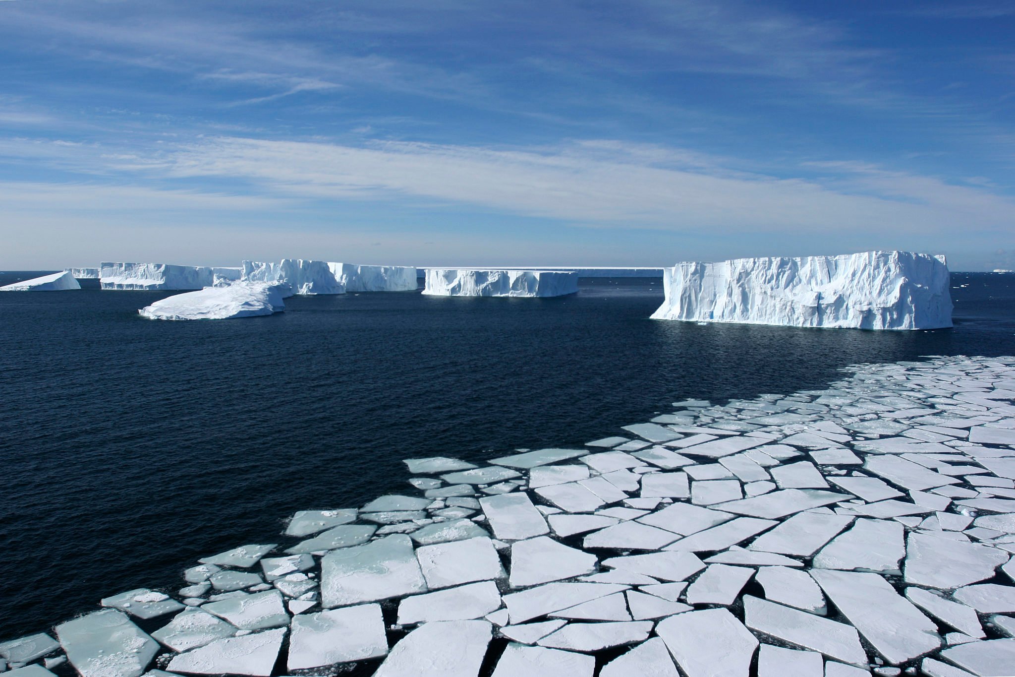 Aerial View with Pack Ice and Icebergs, Eco Tourism