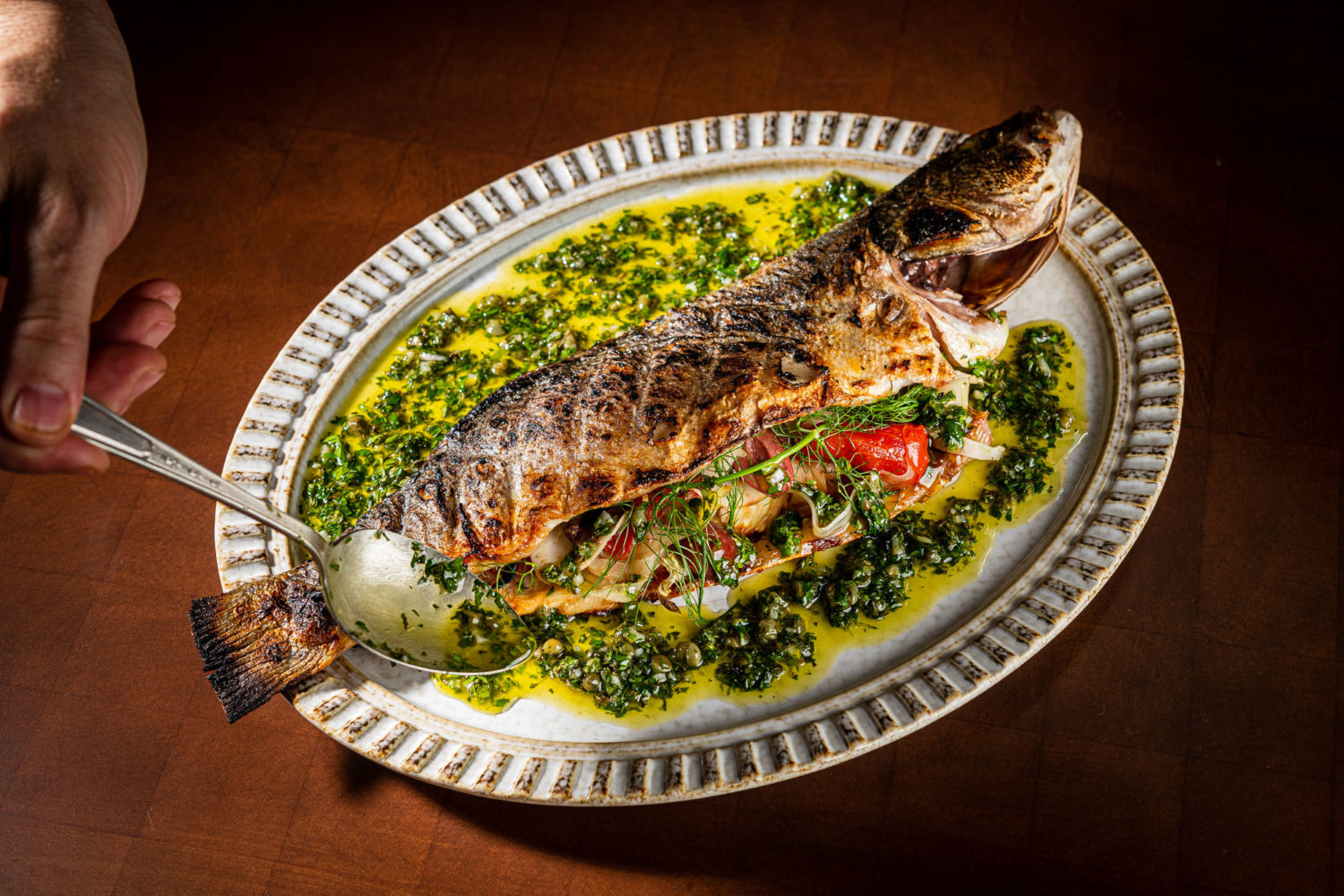 Whole branzino at glam Italian restaurant L'Ardente. Photo courtesy of L'Ardente.