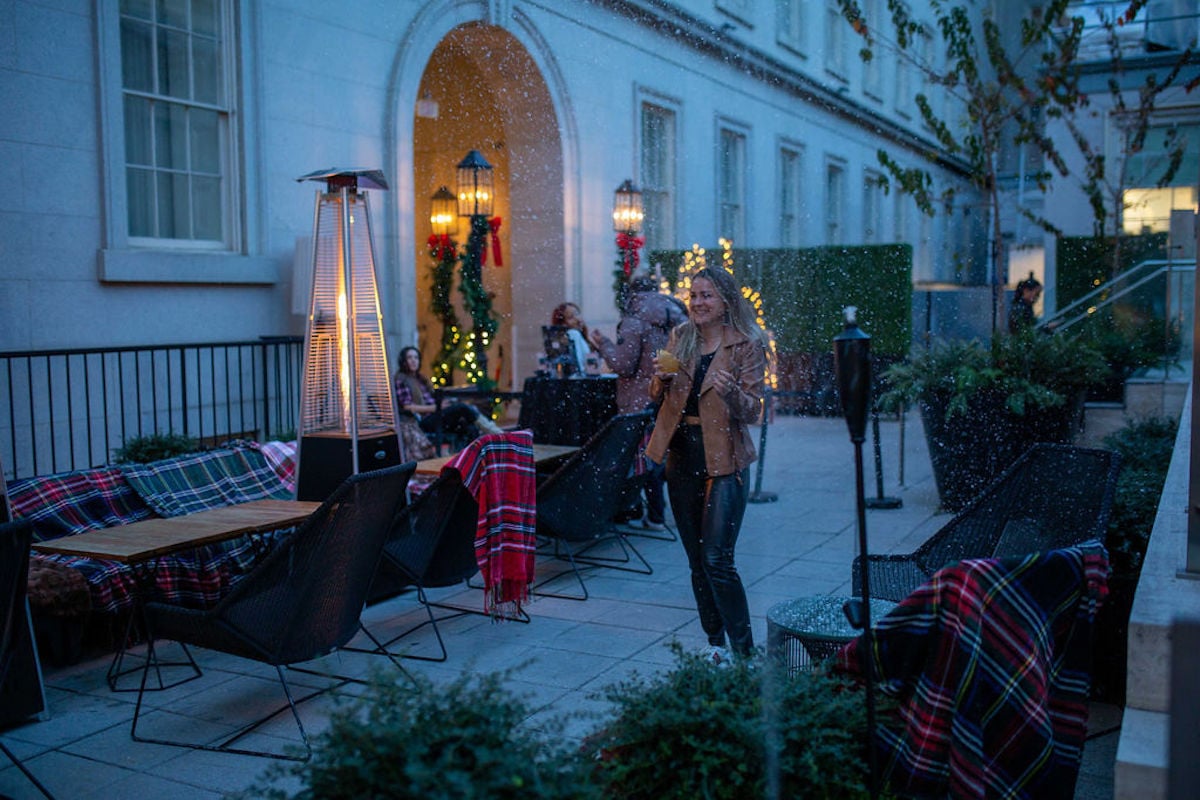 Snowing on the Dirty Habit Holiday patio