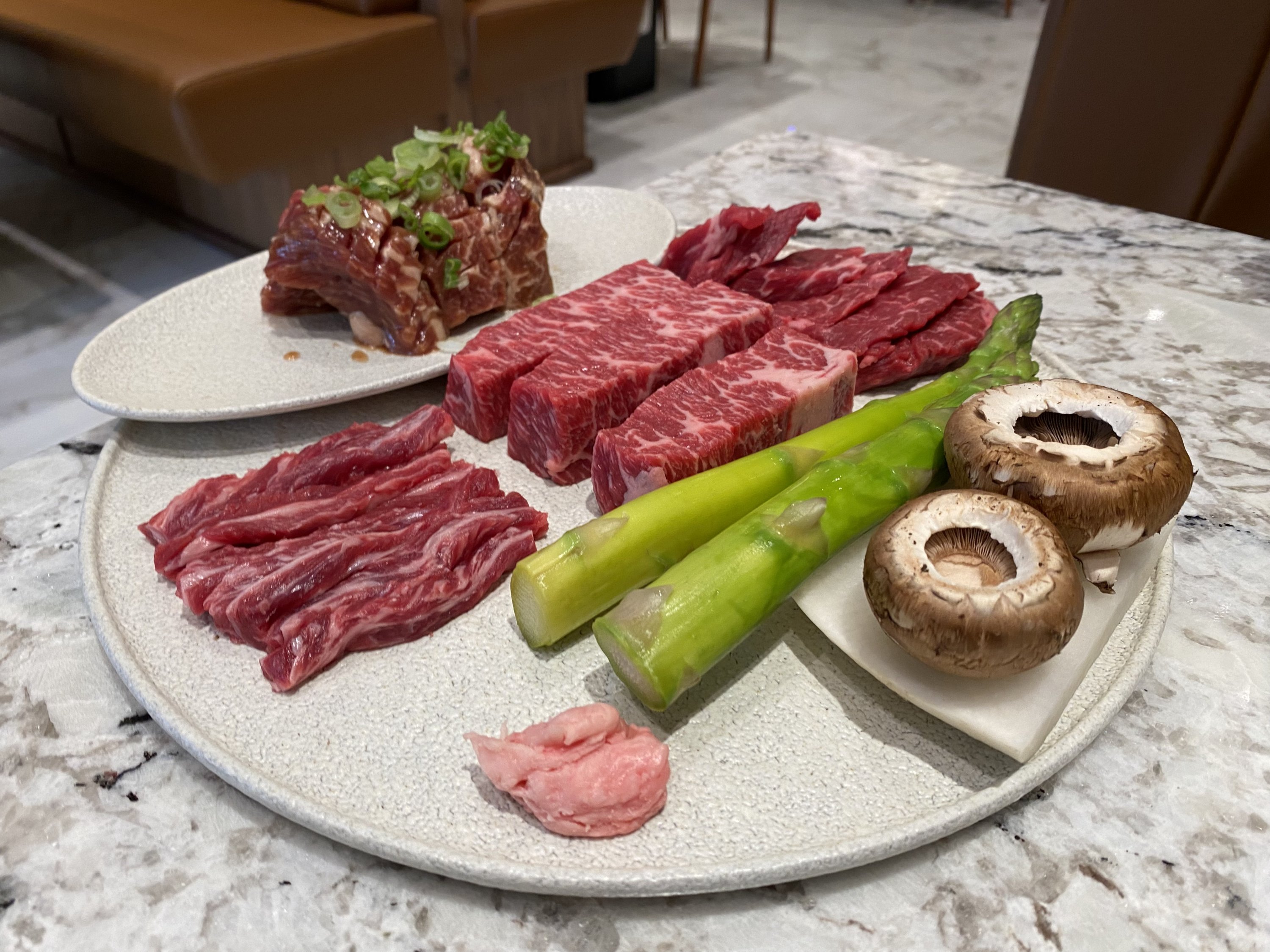 A selection of daily cuts from Virginia Angus beef from the prix-fixe menu at Ingle Korean Steakhouse. Photograph by Jessica Sidman. 