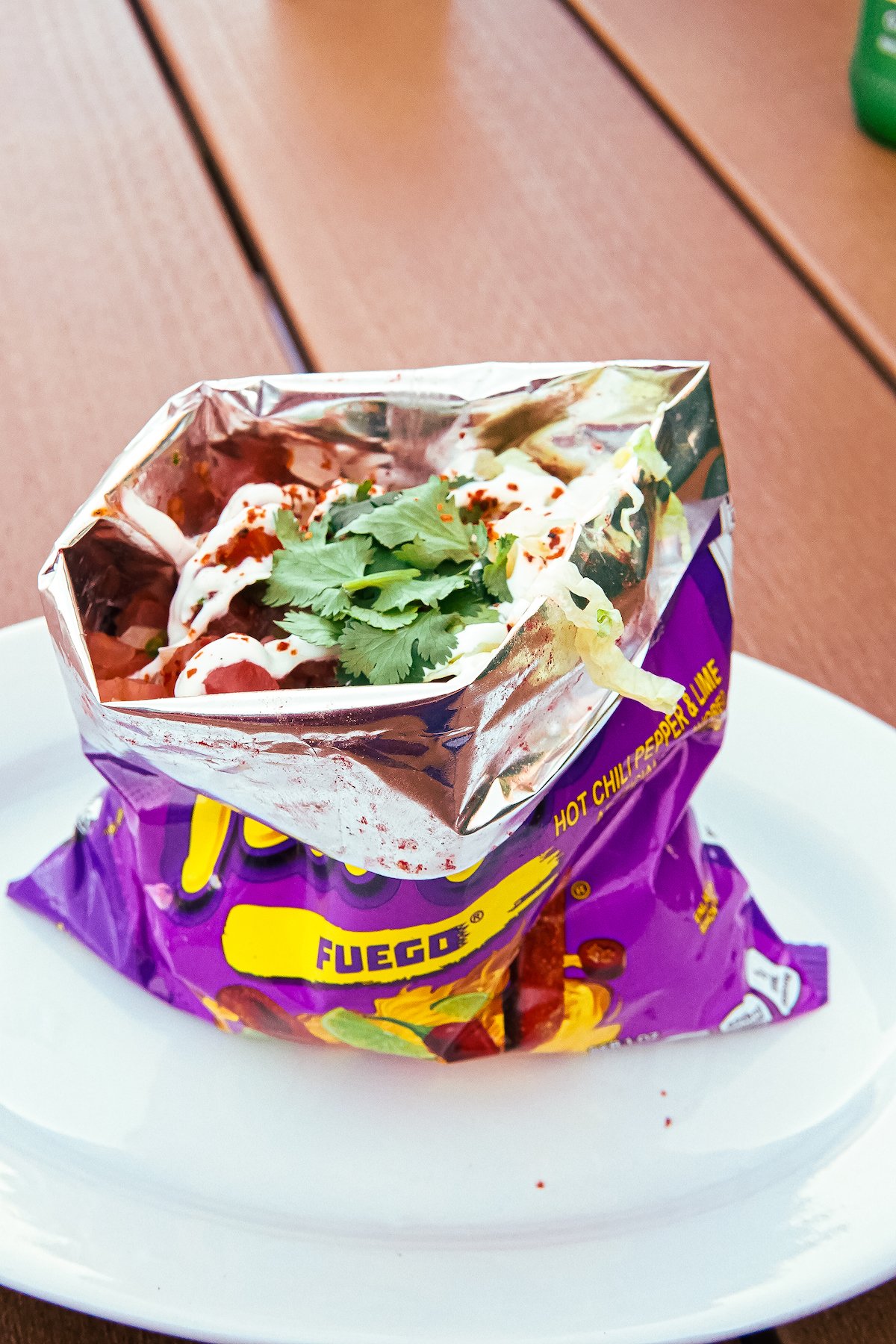 The Takis Pie, a "walking taco" with chips and chili. 