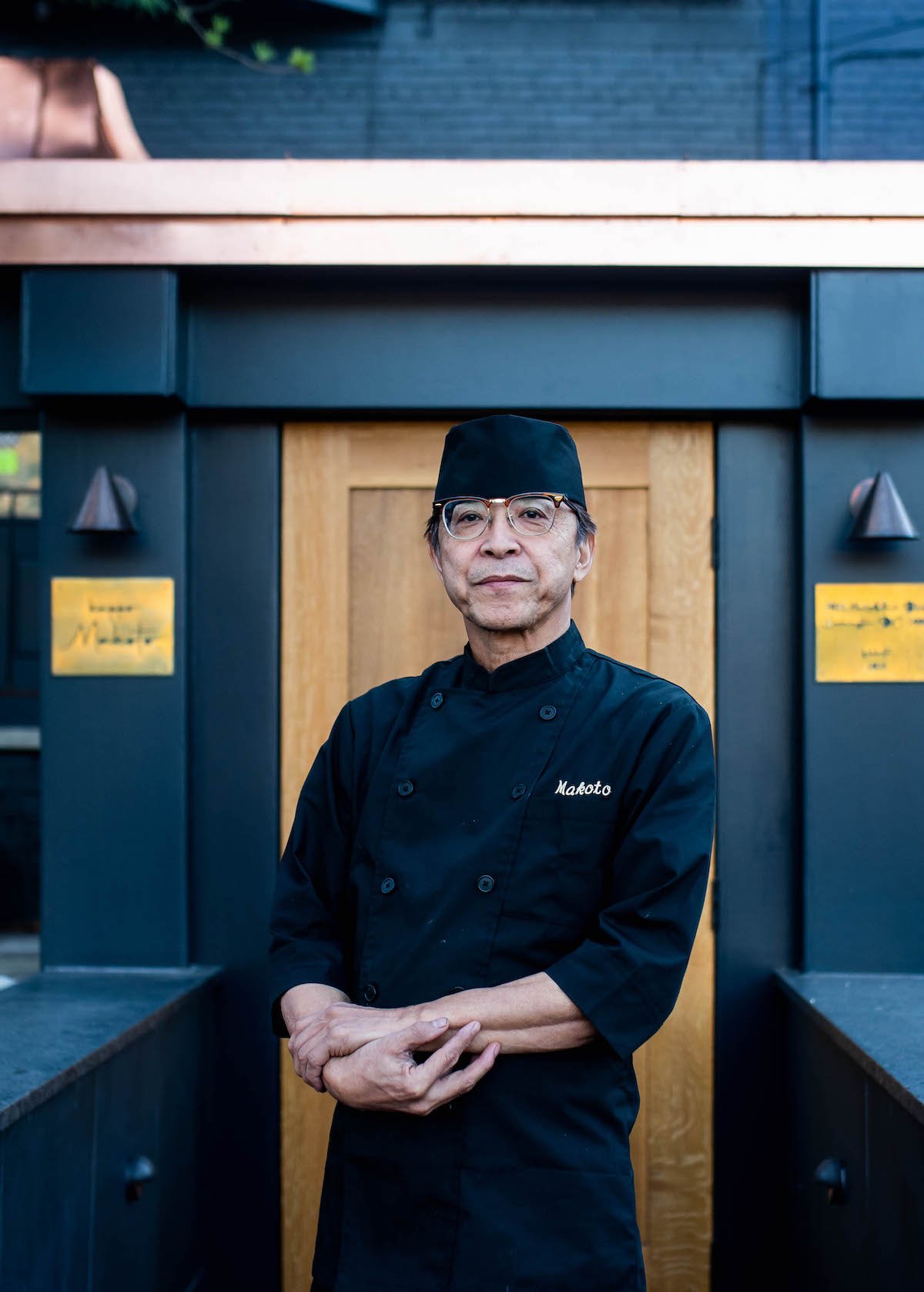 Chef Minoru Ogawa at the entrance of Kappo Makoto. Photograph by Kimberly Kong