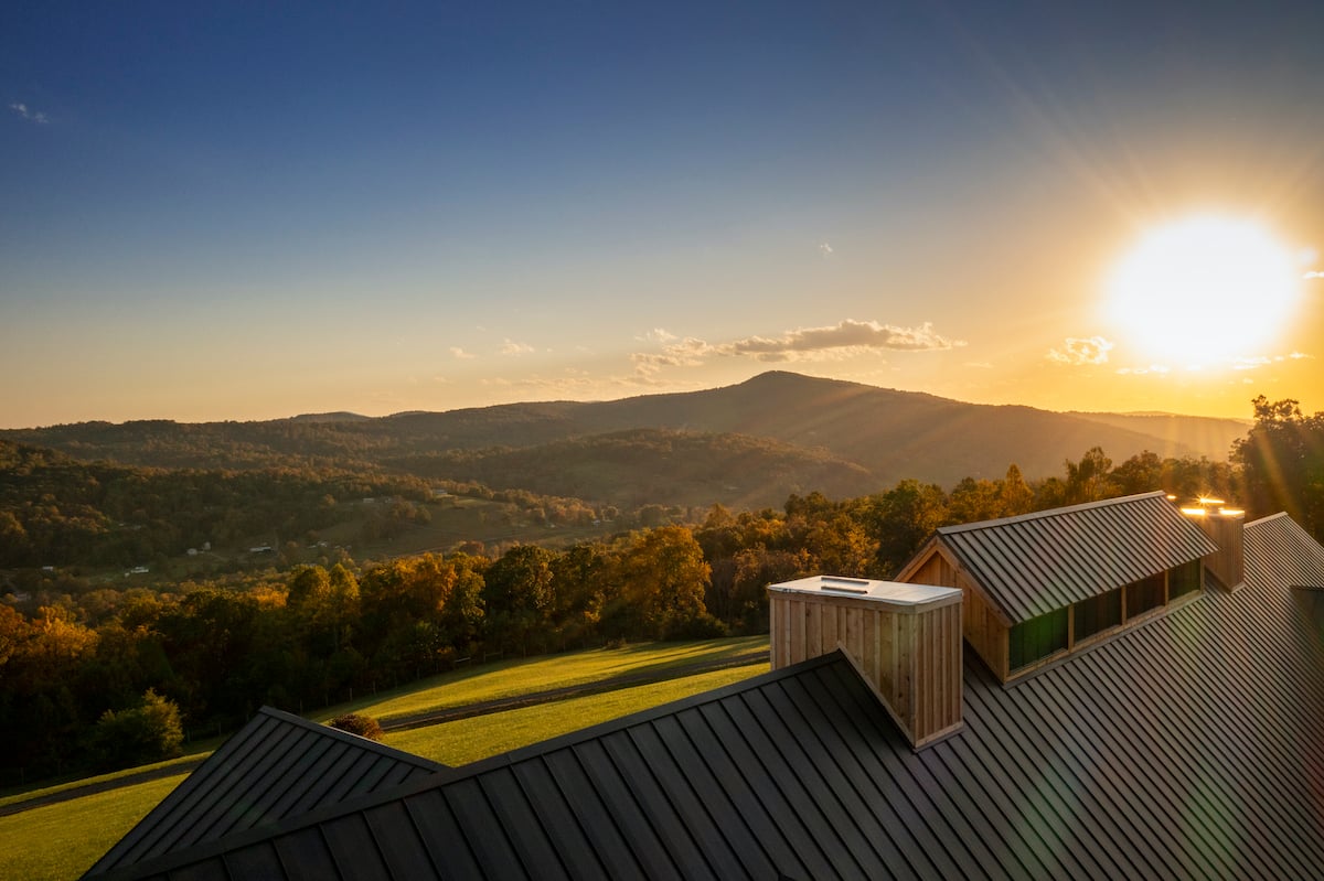 Sunset over the new Crimson Lane Vineyards in Linden, Virginia. Photograph by Greg Powers