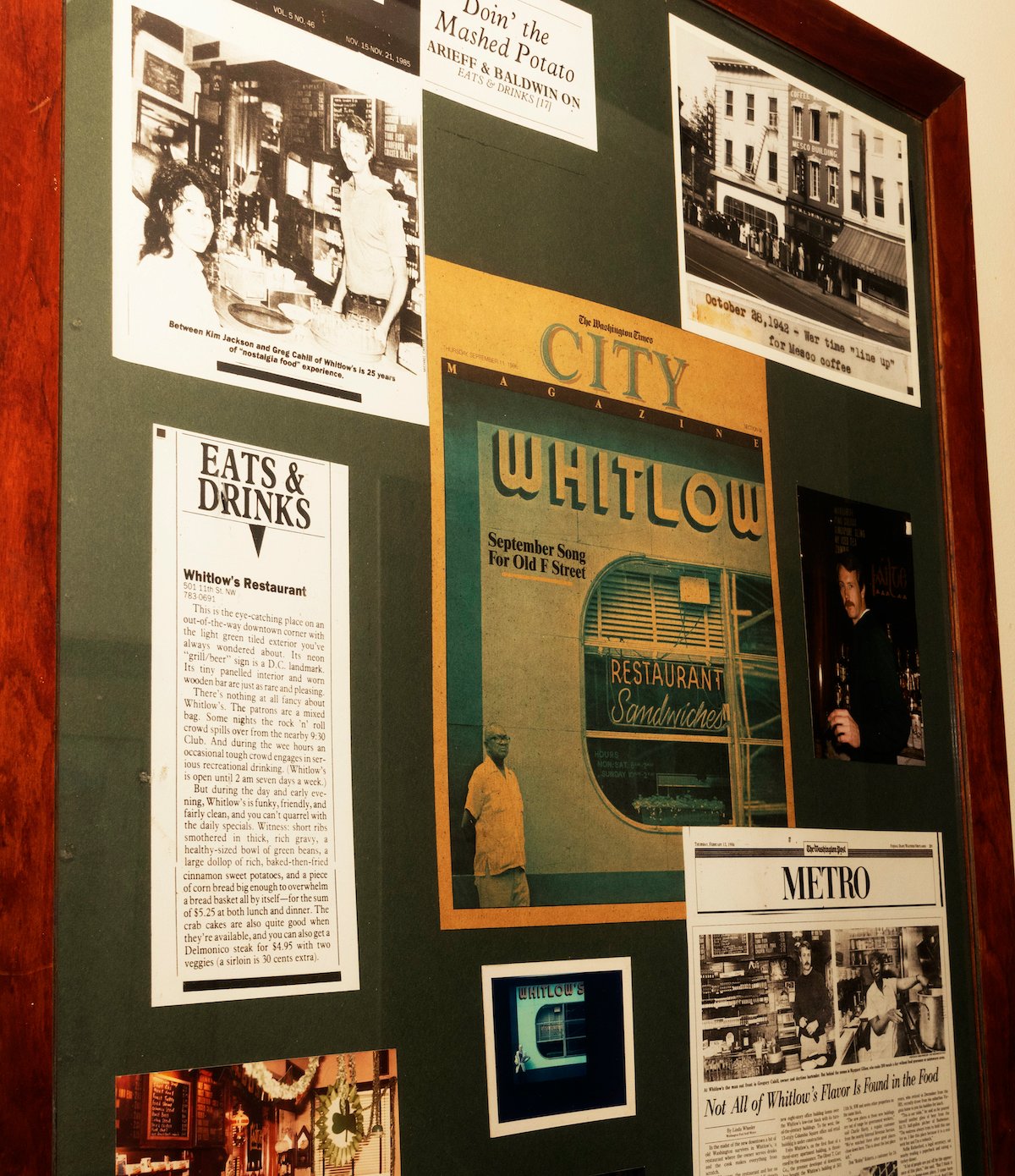 Whitlow2 - Washingtonian Whitlow's memorabilia includes clips from the past 82 years. Photograph courtesy of Whitlow's