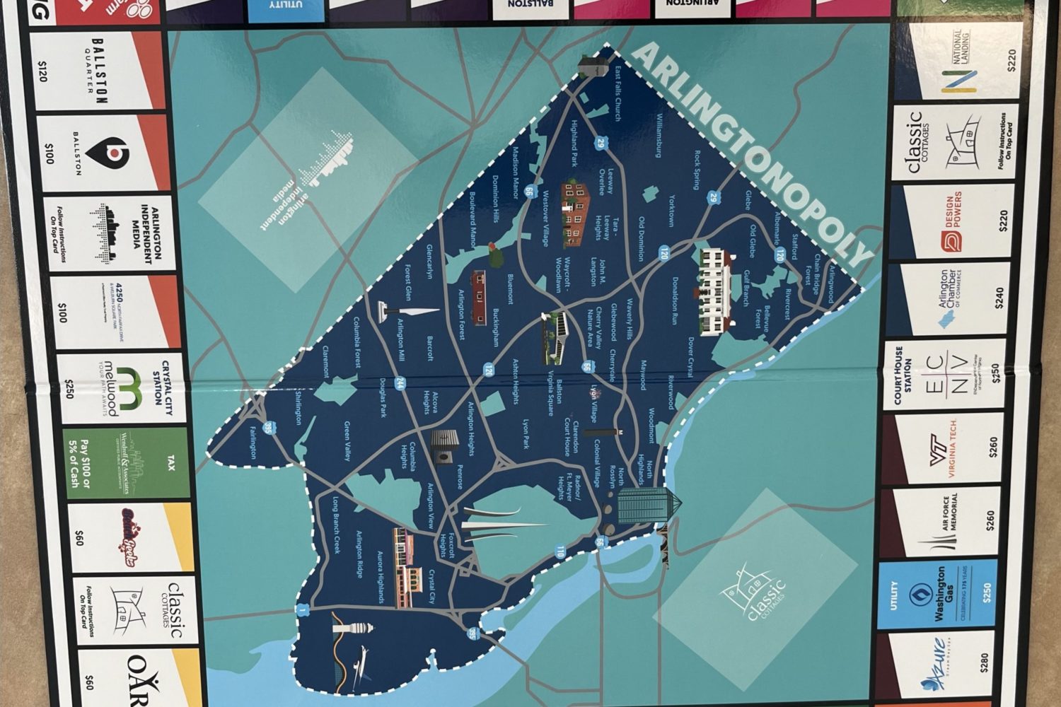 The board for Arlingtonopoly.