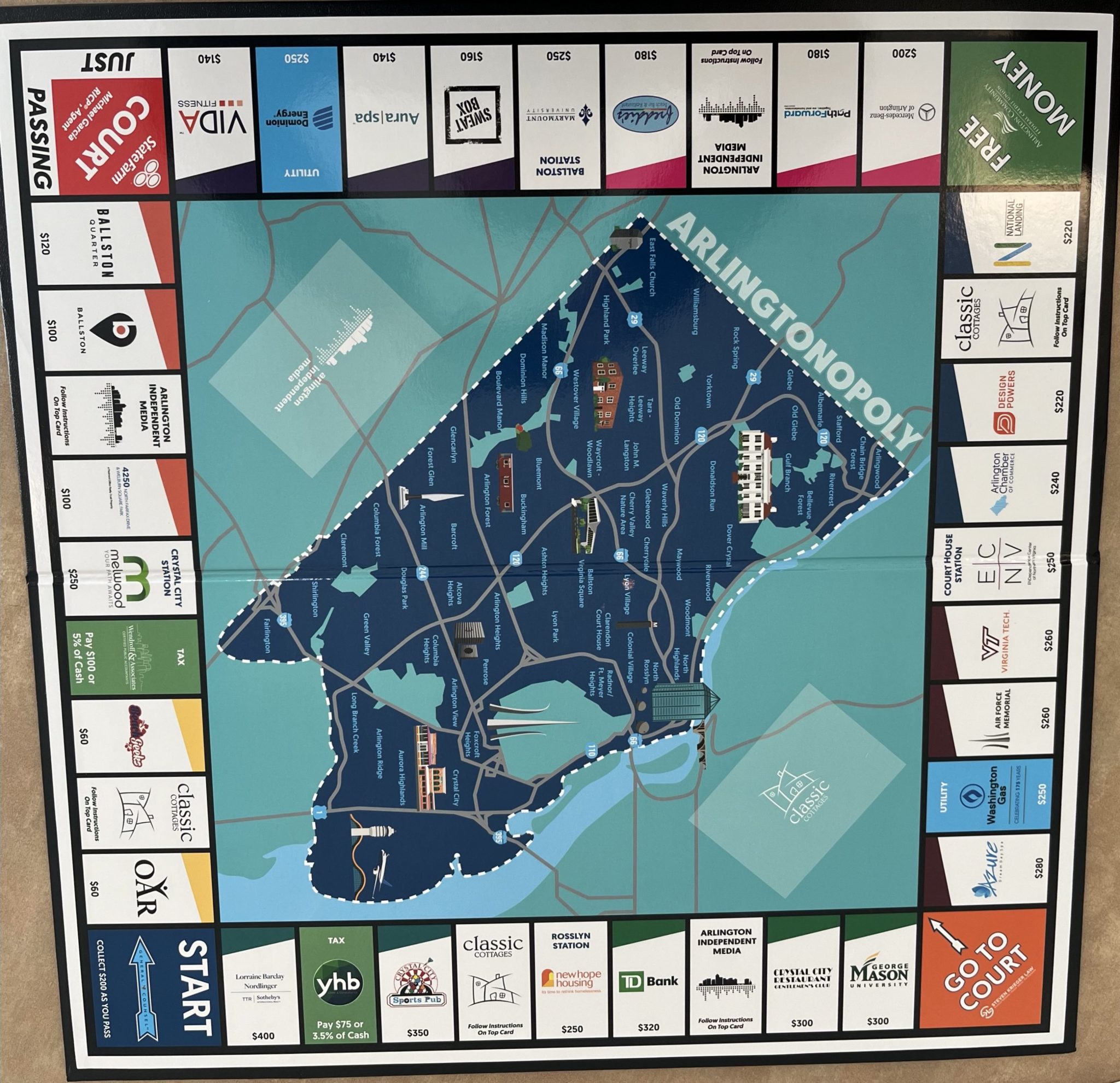 The board for Arlingtonopoly.