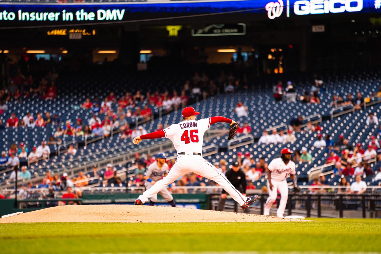 Nationals pitcher Patrick Corbin takes the mound in a 2021 game against the Dodgers.