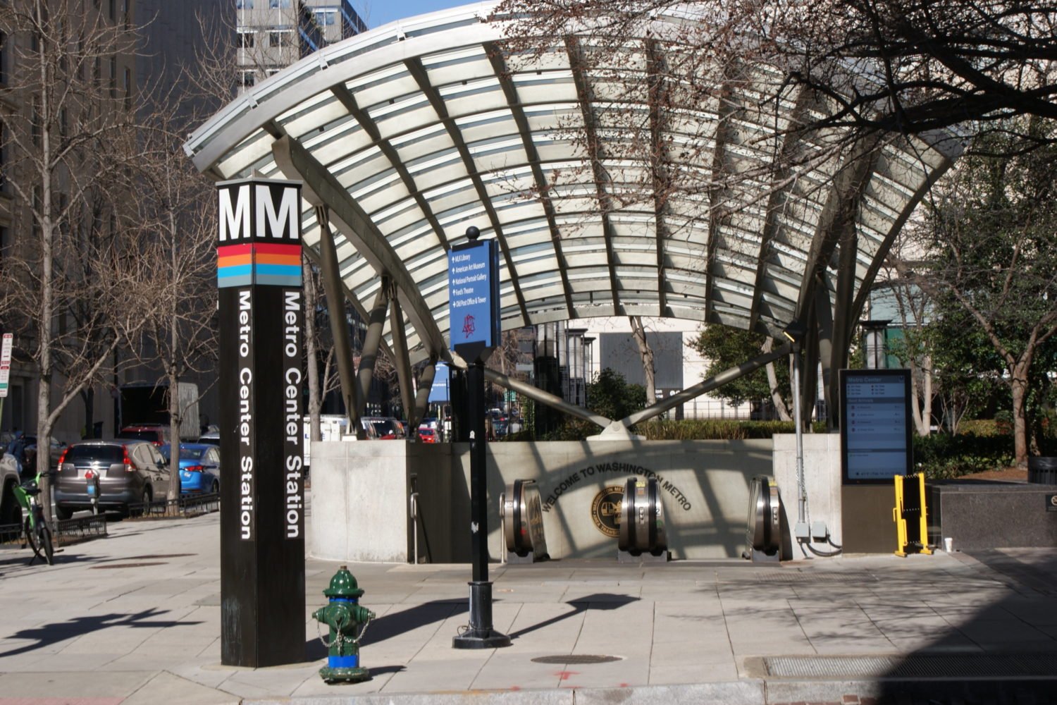 The exterior of the Metro Center station.