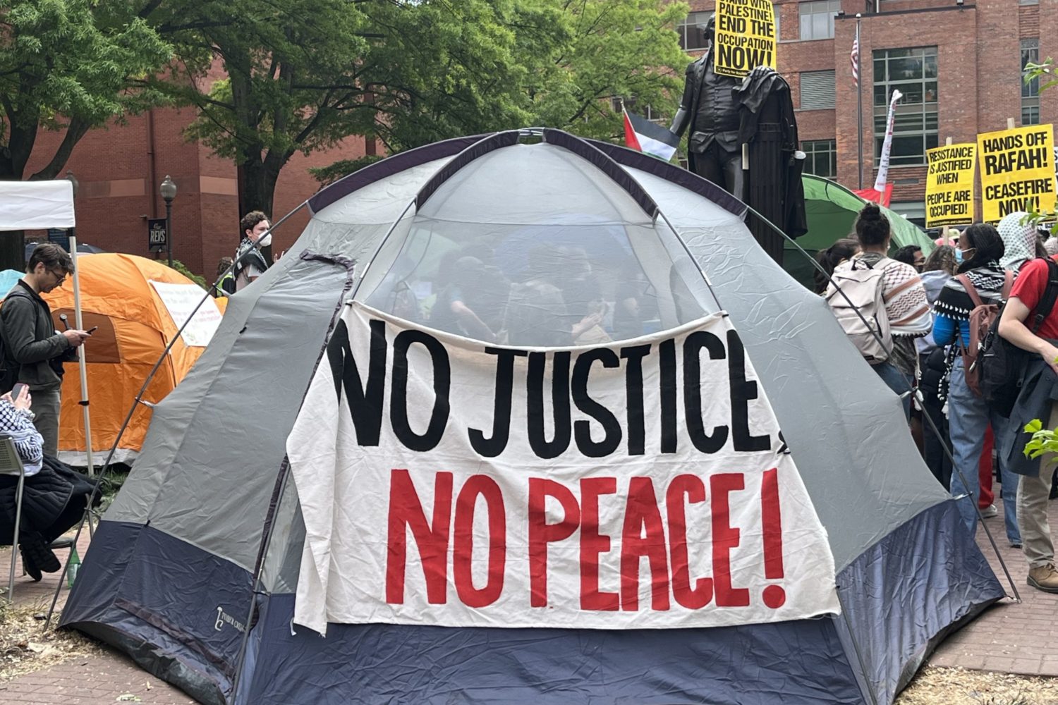 A pro-Palestine encampment at GWU.