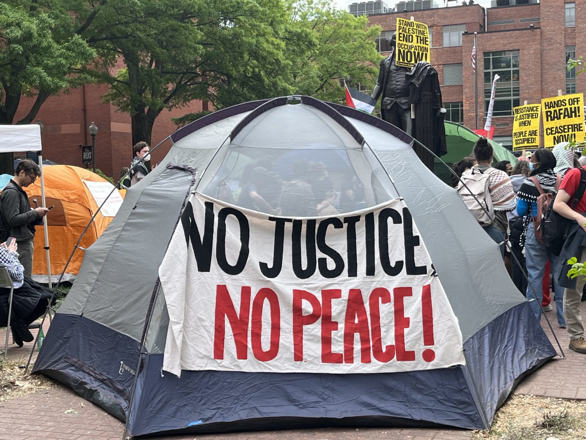 A pro-Palestine encampment at GWU.