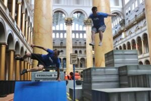 I Jumped and Climbed Through the National Building Museum’s New Parkour Exhibit